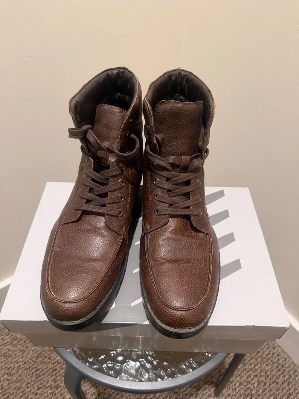 Men's Brown Leather High-Top Casual Boots